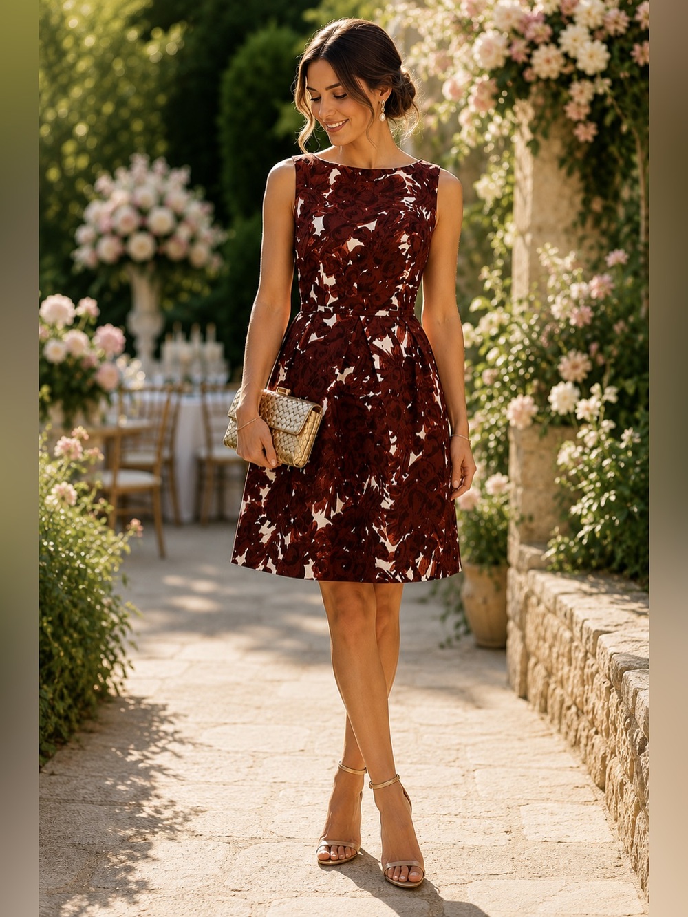 Muriel Dombret 2 Piece Cotton Floral Dress Set Maroon Size 6